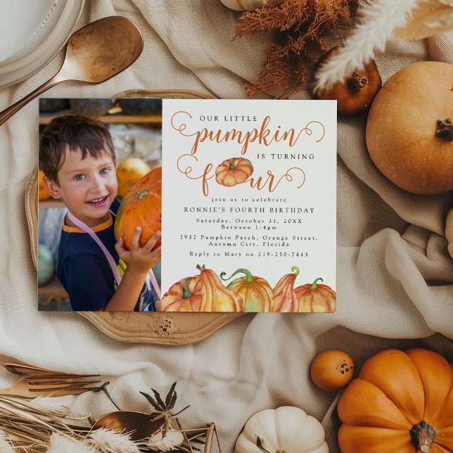 Vår lilla Pumpkin 4e födelsedagen-inbjudan Inbjudningar (Skapare uppladdad)