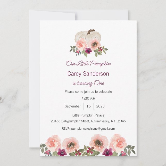 Vår lilla Pumpkin är en inbjudan, första födelseda Inbjudningar (Framsida)