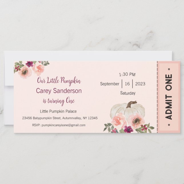 Vår lilla Pumpkin är en inbjudan, första födelseda Inbjudningar (Framsida)