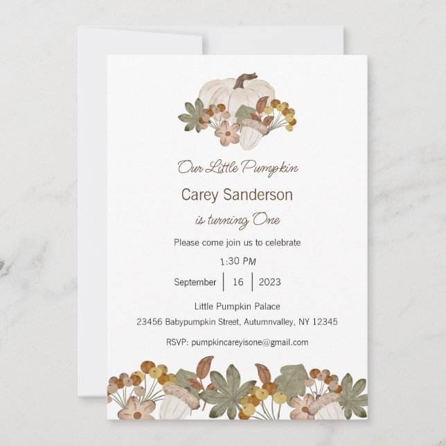 Vår lilla Pumpkin är en inbjudan, första födelseda Inbjudningar (Framsida)