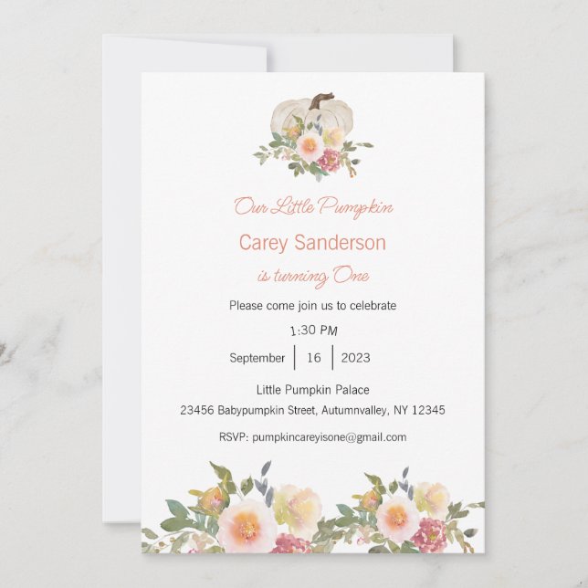 Vår lilla Pumpkin är en inbjudan, första födelseda Inbjudningar (Framsida)
