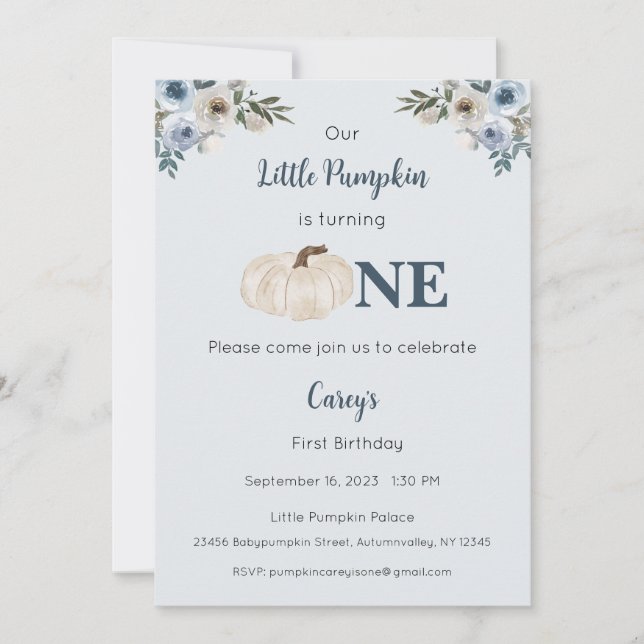 Vår lilla Pumpkin är en inbjudan, första födelseda Inbjudningar (Framsida)