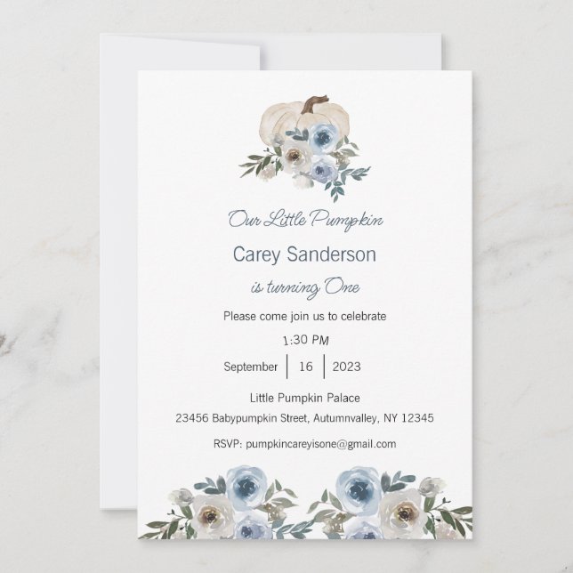 Vår lilla Pumpkin är en inbjudan, första födelseda Inbjudningar (Framsida)