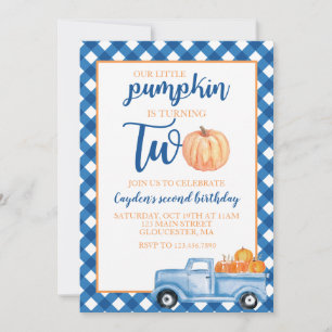 Vår lilla Pumpkin är två blå lastbilar på andra fö Inbjudningar