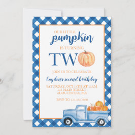 Vår lilla Pumpkin är två blå lastbilar på andra fö Inbjudningar
