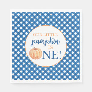 Vår lilla Pumpkin-blåa plaid första födelsedagen N Pappersservett