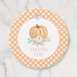 Vår lilla Pumpkin-blommigt första födelsedag Tack Gåvor Etiketter