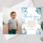 Vår lilla Pumpkin Blue Bild Födelsedagsfest Tack Kort<br><div class="desc">Det här är vår lilla Pumpkin Blue White Fall Anpassningsbar Bild Photo Födelsedagsfest - tack för ditt kort!</div>