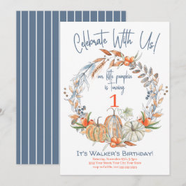 Vår lilla Pumpkin Blue First Birthday-inbjudan Inbjudningar