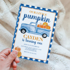 Vår lilla Pumpkin Blue lastbil Fall Birthday Inbjudningar