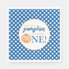 Vår lilla Pumpkin Blue Plaid första födelsedagen Pappersservett