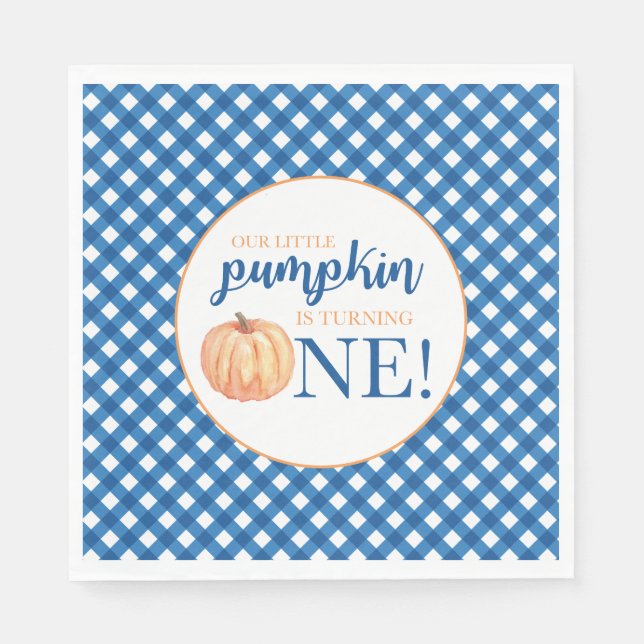 Vår lilla Pumpkin Blue Plaid första födelsedagen Pappersservett (Framsidan)
