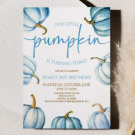 Vår lilla Pumpkin Blue White Fall Födelsedagsfest Inbjudningar