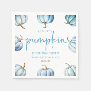 Vår lilla Pumpkin Blue White Fall Födelsedagsfest Pappersservett