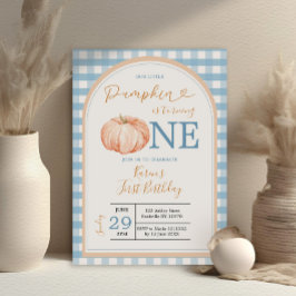 Vår lilla Pumpkin Boho Blue Gingham 1st Birthday Inbjudningar