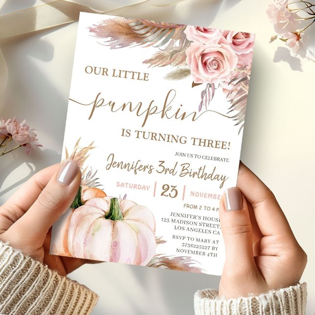 Vår lilla Pumpkin | Boho Fall Girl 3th Birthday Inbjudningar (Skapare uppladdad)