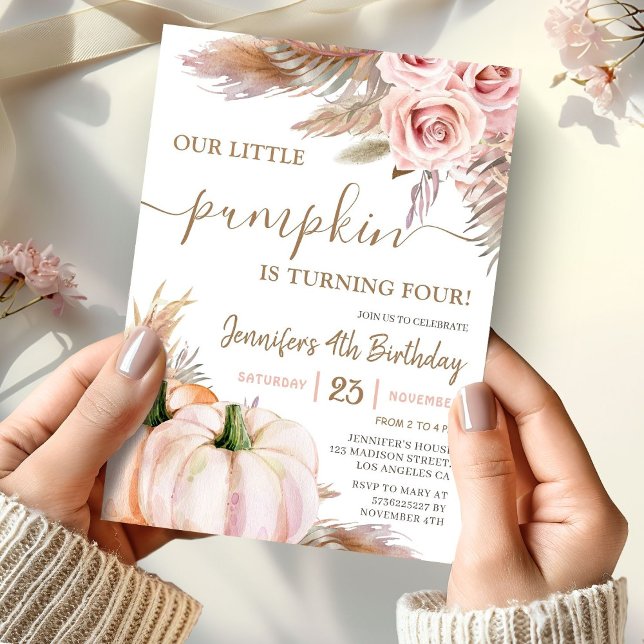Vår lilla Pumpkin | Boho Fall Girl 4e födelsedagen Inbjudningar (Skapare uppladdad)