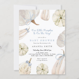Vår lilla Pumpkin Boy Blue Bow Rustic Baby Shower Inbjudningar