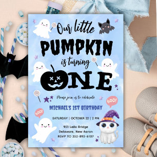 Vår lilla Pumpkin Boy Halloween 1:a födelsedagen Inbjudningar