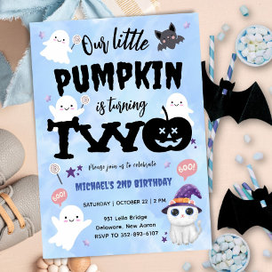 Vår lilla Pumpkin Boy Halloween 2:a födelsedagen Inbjudningar
