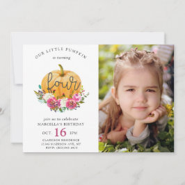 Vår lilla Pumpkin Fall Blommigt 4e födelsedagen Inbjudningar