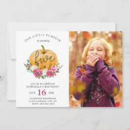 Vår lilla Pumpkin Fall Blommigt 5:e födelsedagen Inbjudningar