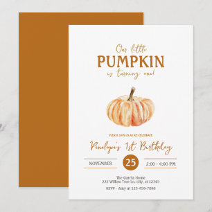Vår lilla Pumpkin Gender Neutral faller födelsedag Inbjudningar