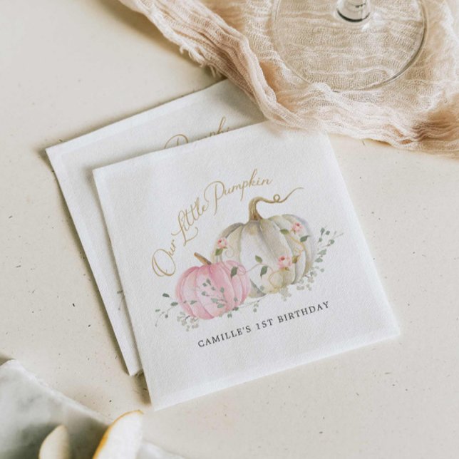 Vår lilla Pumpkin Girl 1st Birthday Pappersservett (Pink Pumpkin Fall Girl birthday Party Napkins)