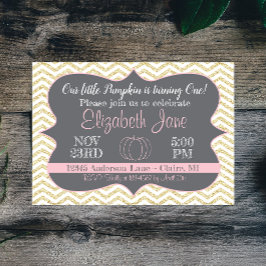 Vår lilla Pumpkin Guld Glitter-födelsedag Inbjudan
