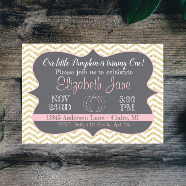 Vår lilla Pumpkin Guld Glitter-födelsedag Inbjudan (Skapare uppladdad)