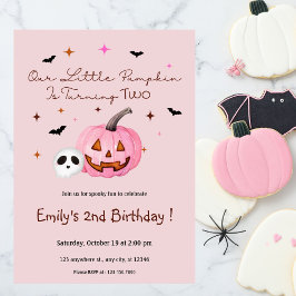 Vår lilla Pumpkin Halloween Birthday-Rosa Inbjudningar