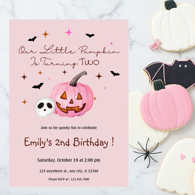 Vår lilla Pumpkin Halloween Birthday-Rosa Inbjudningar (Skapare uppladdad)
