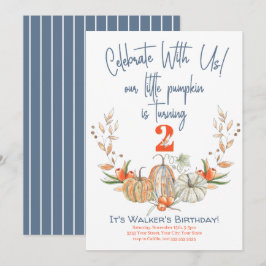Vår lilla Pumpkin II Birthday Blue-inbjudan Inbjudningar