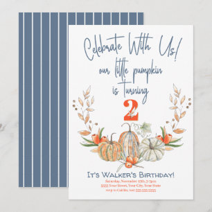 Vår lilla Pumpkin II Birthday Blue-inbjudan Inbjudningar