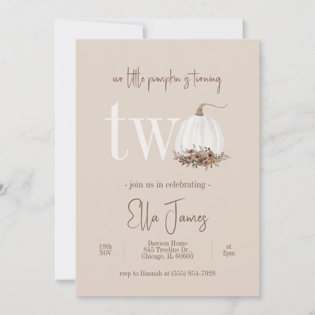 Vår lilla Pumpkin-inbjudan till andra födelsedagen Inbjudningar (Framsida)