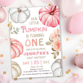 Vår lilla Pumpkin | Rosa Bold Girl 1:a födelsedage Inbjudningar