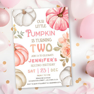Vår lilla Pumpkin Rosa Bold Girl 2:a födelsedage Inbjudningar