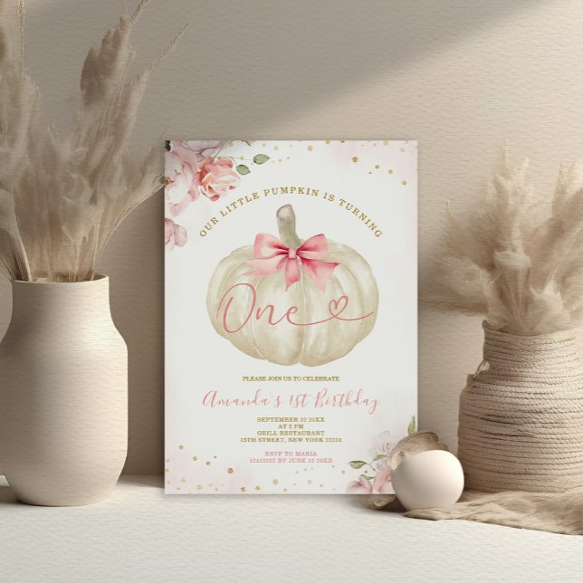 Vår lilla Pumpkin  Rosa Gingham 1:a födelsedag Inbjudningar (Skapare uppladdad)