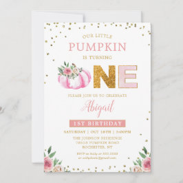 Vår lilla Pumpkin Rosa Guld Blommigt Första födels Inbjudningar