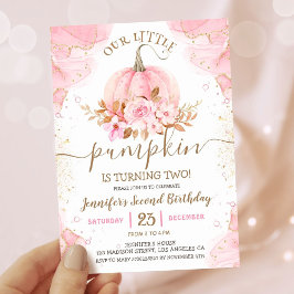 Vår lilla Pumpkin | Rosa Guld Girl 2 nd Birthday Inbjudningar