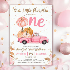 Vår lilla Pumpkin | Rosa Lastbil Girl 1:a födelsed Inbjudningar