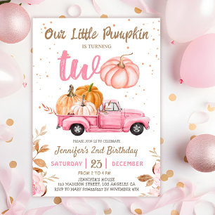 Vår lilla Pumpkin Rosa Lastbil Girl 2 nd Birthda Inbjudningar