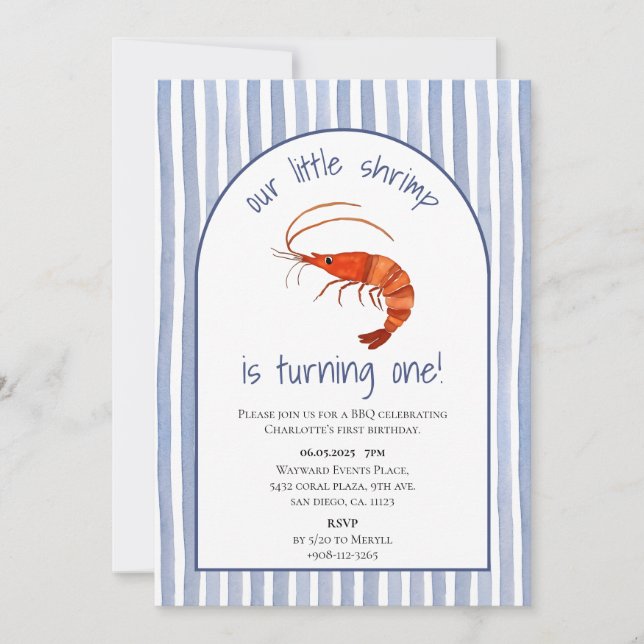 Vår lilla räka är att vrida en vattenfärg inbjudningar (Framsida)