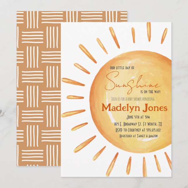 Vår lilla Ray från Sunshine Baby Shower-inbjudan Inbjudningar (Fram/baksida)