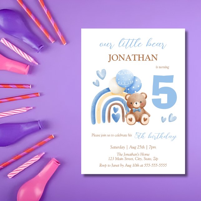 Vår lilla regnbåge, ballong, 5:e födelsedag inbjudningar (Skapare uppladdad)