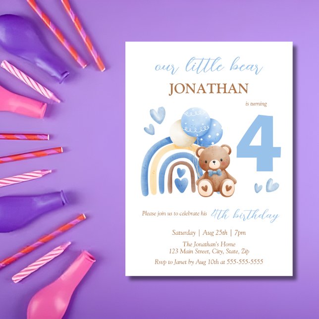 Vår lilla regnbåge, Balloon 4e födelsedagen Inbjudningar (Skapare uppladdad)