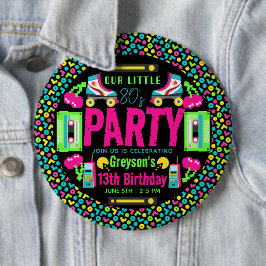 vår lilla Retro Neon 80-Födelsedagsfest Knapp