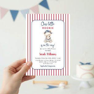 Vår lilla rookie baby shower pojke inbjudan