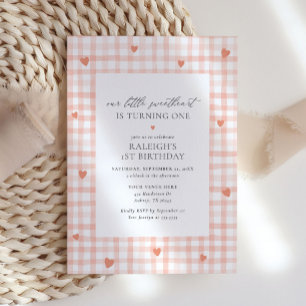 Vår lilla Rosa Gingham Girl Birthday Inbjudningar