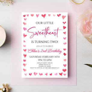 Vår lilla Rosa Hearts Födelsedagsfest Inbjudningar